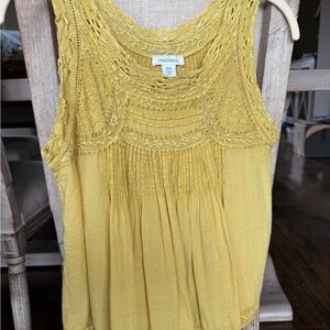 Sundance Lace Yoke Sleeveless Top in Mustard Yellow